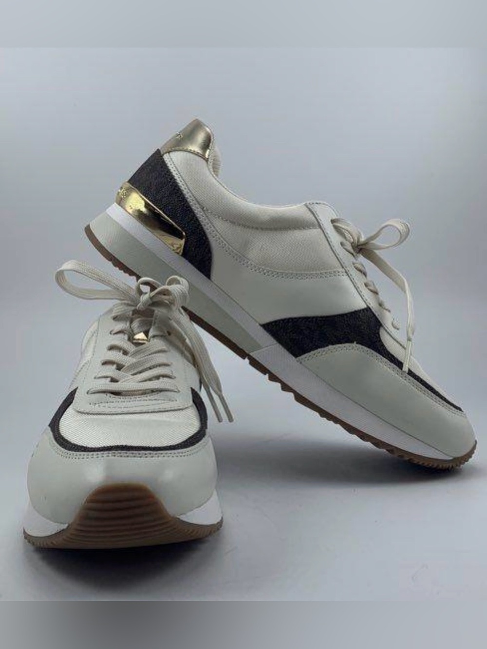 Michael Kors Andi Trainer Cream/Brown/Gold Women's Sneakers- 10M